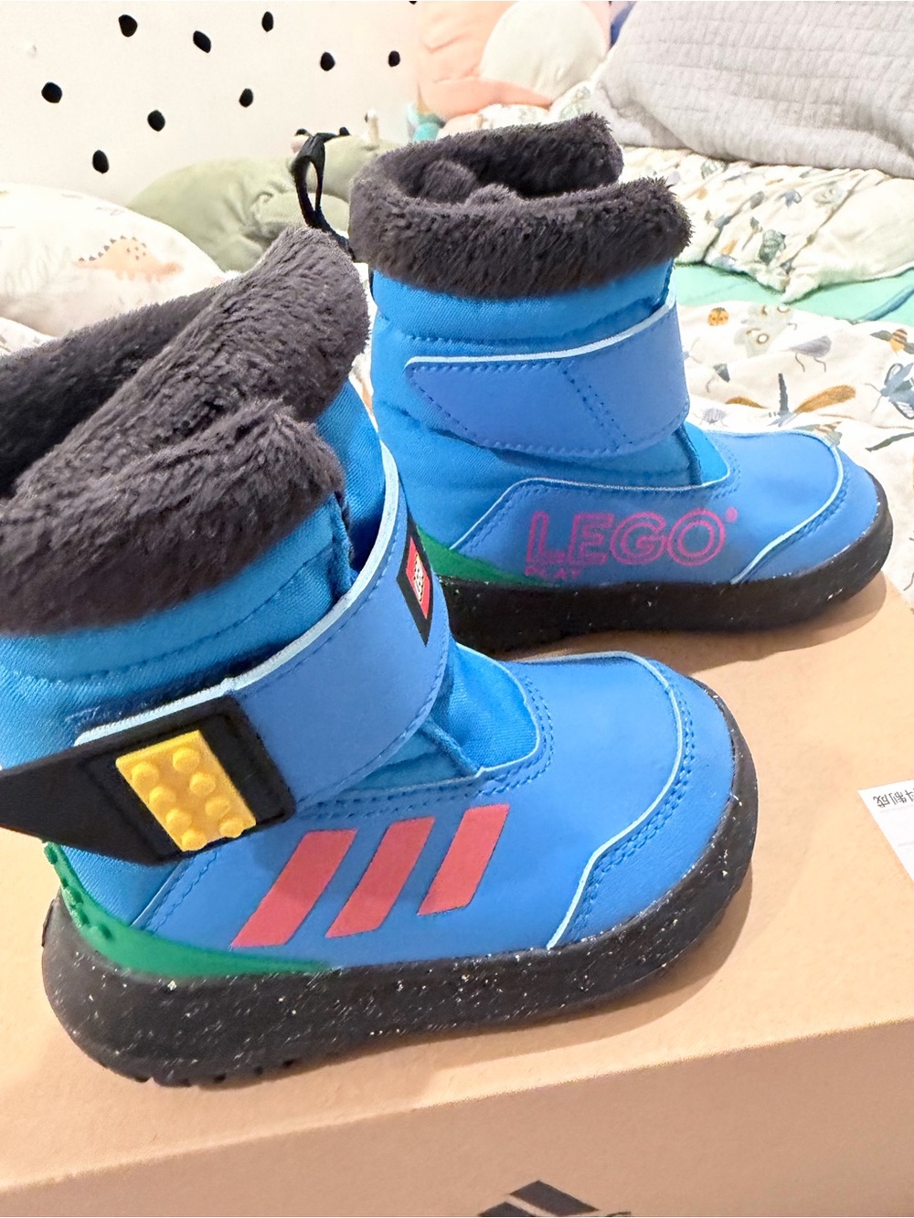 adidas Kids Blue Winter Boots with Pink and Green Accents